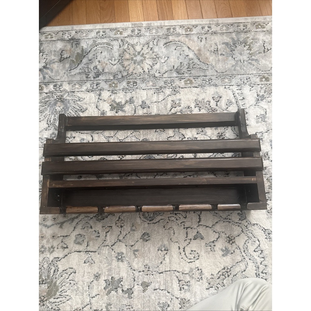 Wood  Wine & Glass Holder Rack, Wall Mount 6 Slot With Shelf Rustic Handmade